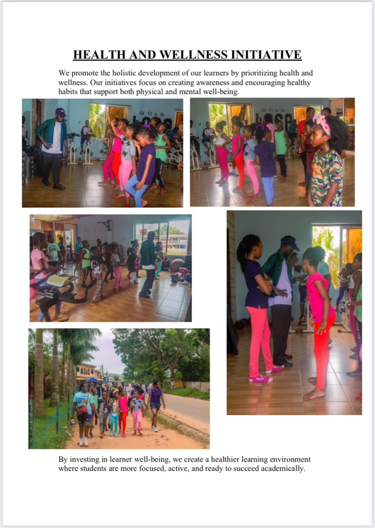 GMEF health and wellness initiative collage with children taking part in group activities.